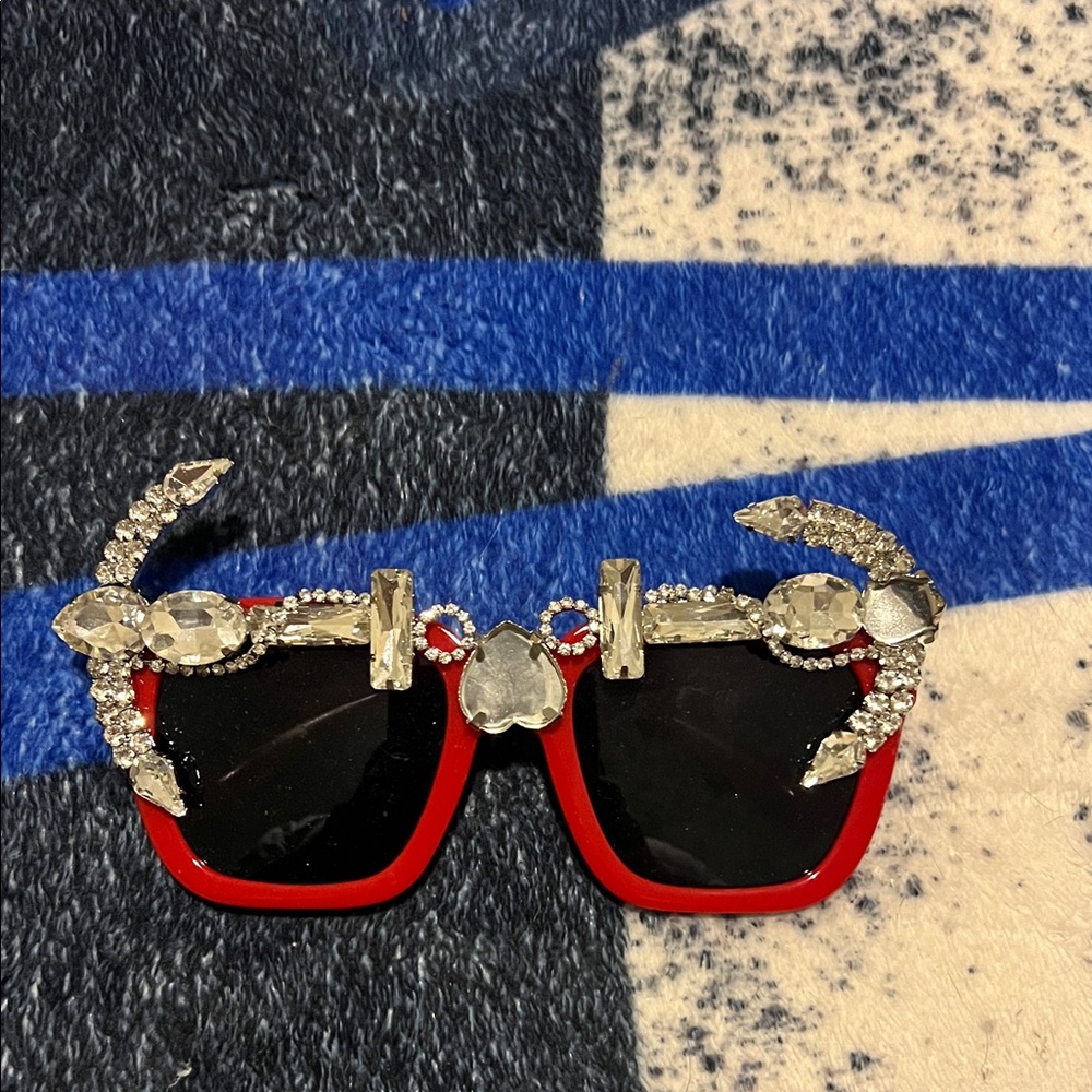 Elegant Red Sunglasses with Crystal Accents